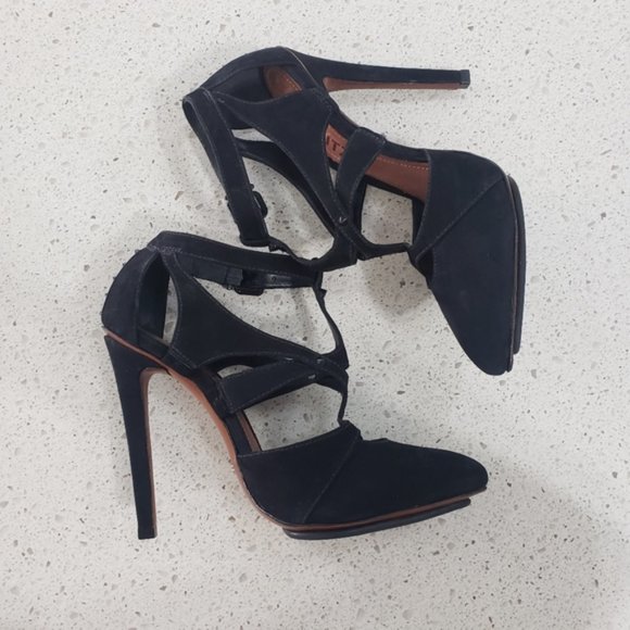 Schutz suede studded strappy heels black 6.5 - Picture 5 of 6